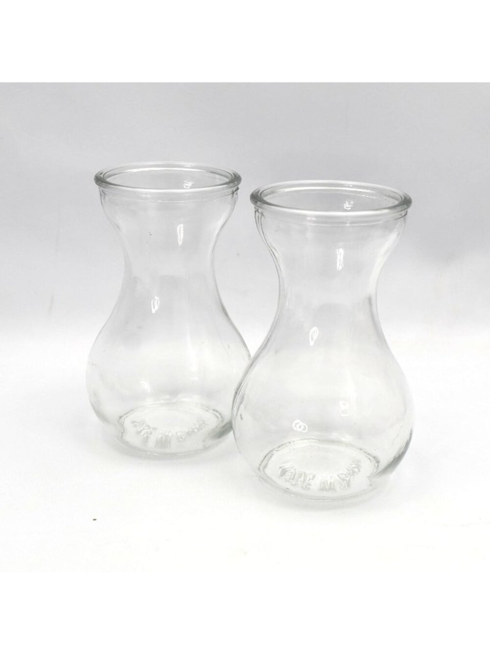 2  Glass Hyacinth Bulb Vases or Buds Vases Hourglass Shape